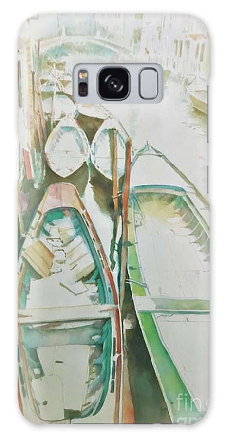 #boatsofvenice #boats #venice #italy #watercolor #watercolorpainting #canal #venicecanal #glenneff #thesoundpoetsmusic #picturerockstudio Galaxy Case featuring the painting Boats of Venice by Glen Neff