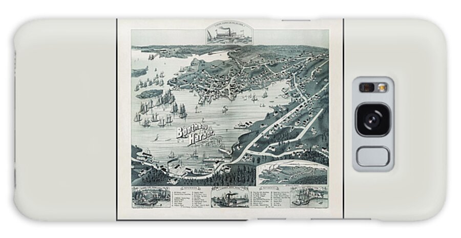 Maine Map Galaxy Case featuring the photograph Boothbay Harbor Maine Vintage Map Birds Eye View 1885 by Carol Japp