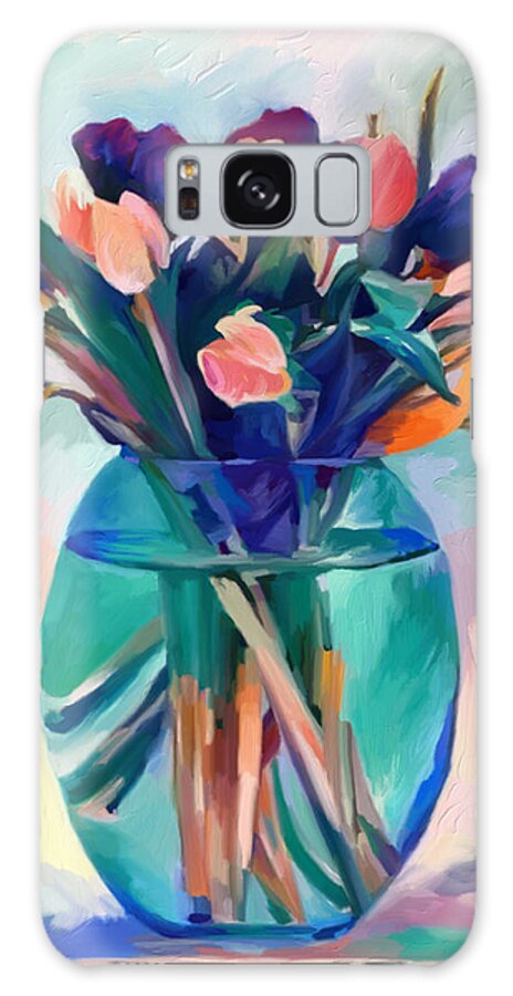 Bowl Of Tulips Galaxy Case featuring the mixed media Bowl of Tulips by Ann Leech