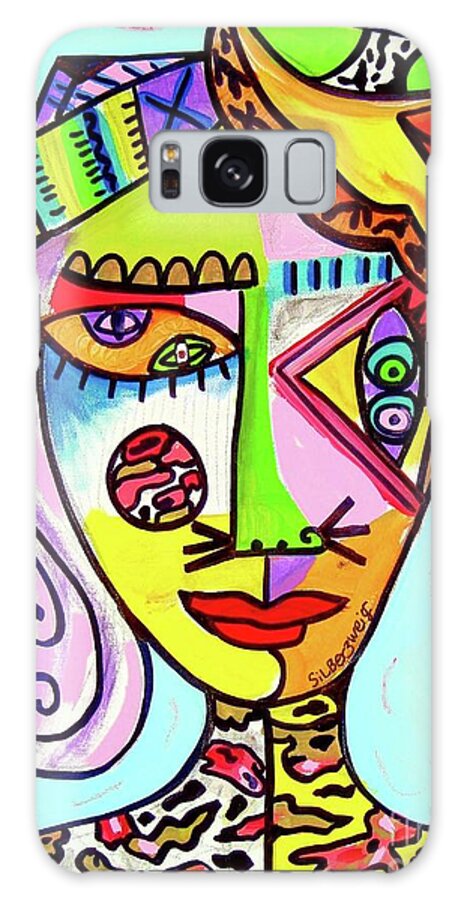 Sandra Silberzweig Galaxy Case featuring the painting Braggadocious Beatrice. Roared Like A Paper Tiger Cat by Sandra Silberzweig