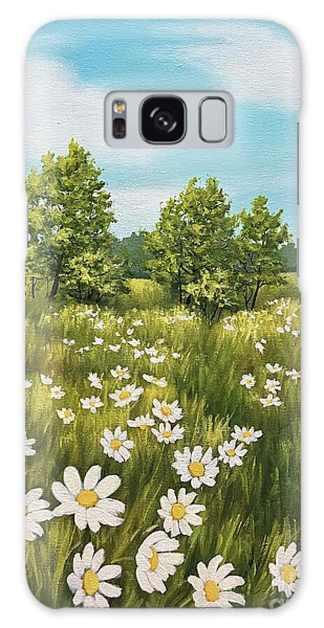 White Daisies Galaxy Case featuring the painting Breezy daisy fields by Inese Poga