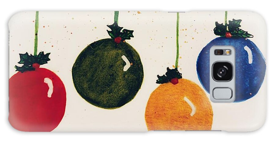 Bright Galaxy Case featuring the painting Bright Holly Berry Christmas Balls by Shady Lane Studios-Karen Howard