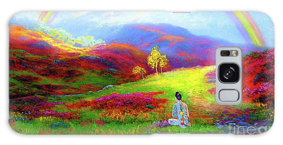  Meditation Galaxy Case featuring the painting Buddha Chakra Rainbow Meditation by Jane Small