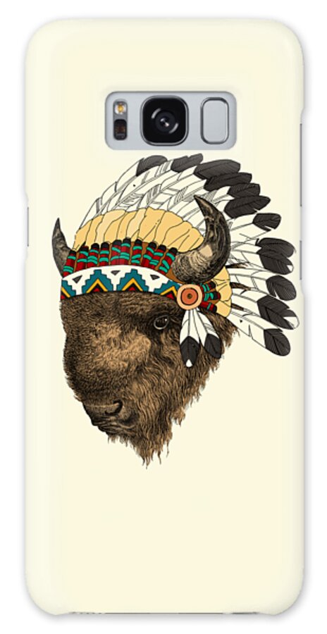 Buffalo Galaxy Case featuring the digital art Buffalo with indian headdress in color by Madame Memento