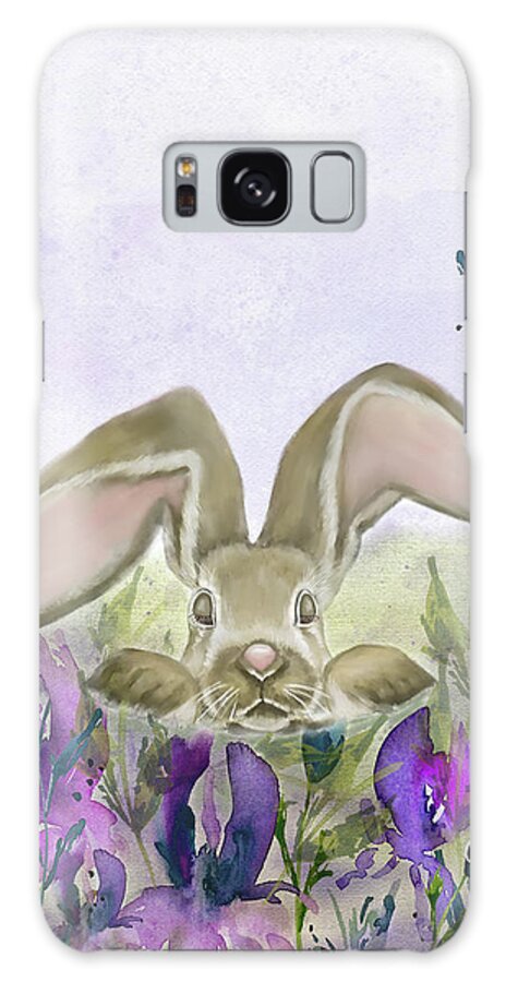 Rabbit Galaxy Case featuring the mixed media Bunny in Iris Fields by Colleen Taylor
