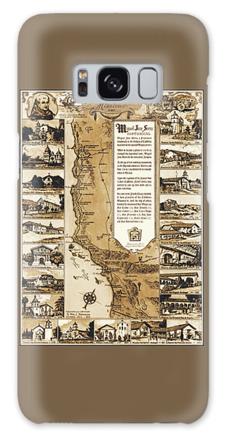 California Galaxy Case featuring the photograph California Missions Vintage Pictorial Map 1949 Sepia by Carol Japp
