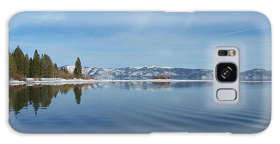 #california #laketahoe #southlaketahoe #calm #reflection #winter #vacation #peaceful #morning Galaxy Case featuring the photograph Calm Morning at Tahoe by Charles Vice