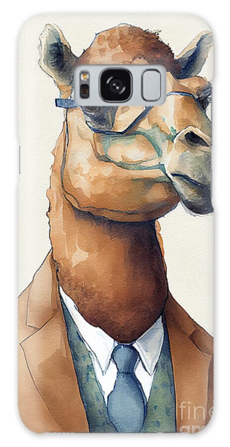 Camel Galaxy Case featuring the painting Camel in Suit Watercolor Hipster Animal Retro Costume by Jeff Creation