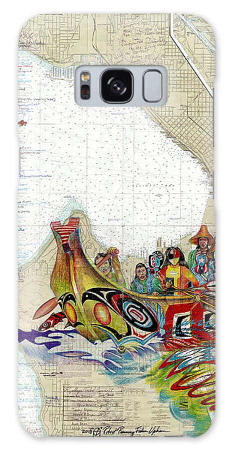Canoe Journey Galaxy Case featuring the drawing Canoe Journey Seattle by Running Fisher