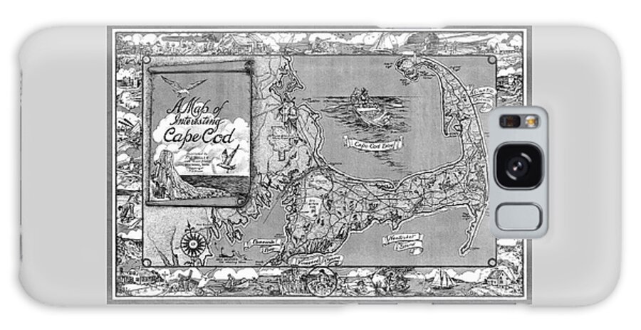 Cape Cod Galaxy Case featuring the photograph Cape Cod Vintage Pictorial Map 1945 Black and White by Carol Japp