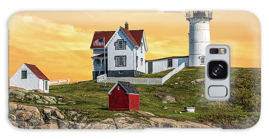 Maine Galaxy Case featuring the photograph Cape Neddick Light Orange Sky by Joseph S Giacalone