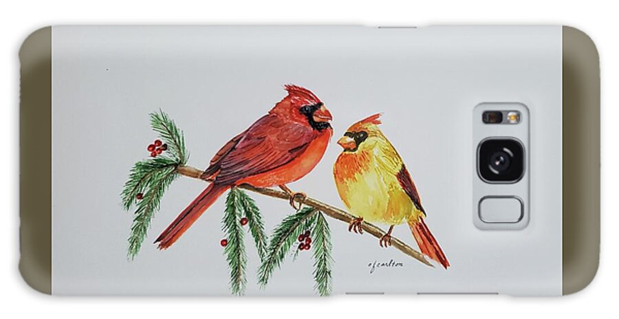 Cardinals Galaxy Case featuring the painting Cardinal Couple by Claudette Carlton