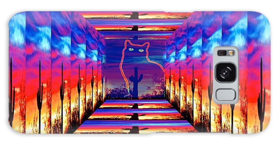 Abstract Galaxy Case featuring the photograph Cat in the Hall of the Silhouetted Cacti Sunsets by Judy Kennedy