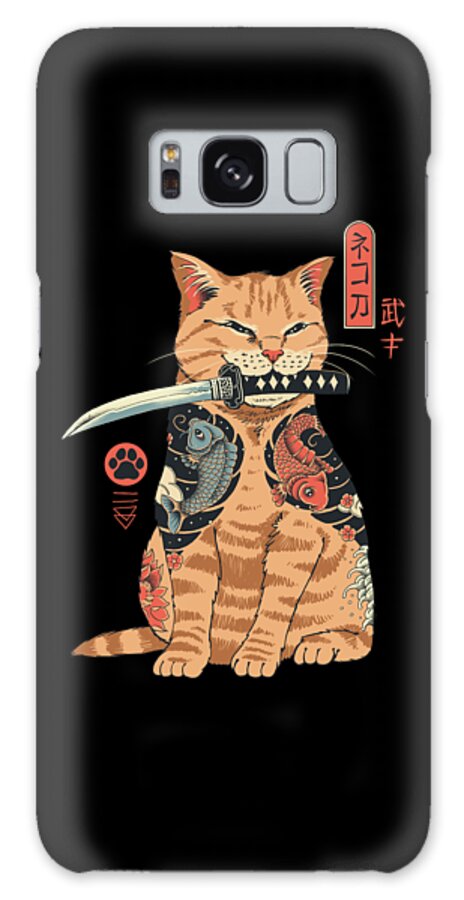 Cat Katana Cats Animal Animals Tattoo Samurai Cute Japanese-inspired Pet Pets Feline Felines Galaxy Case featuring the digital art Catana by Vincent Trinidad