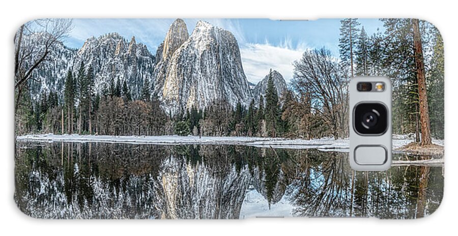 Cathedral Rocks Galaxy Case featuring the photograph Cathedral Rocks Winter Reflection by Kenneth Everett