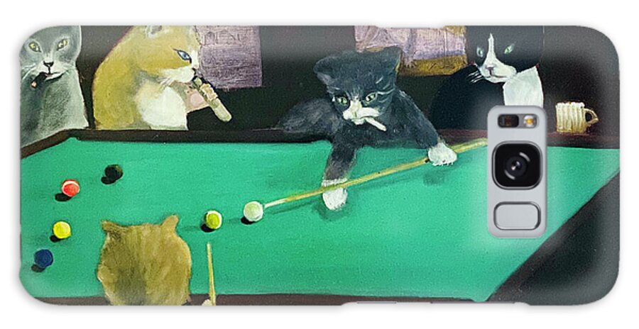 Cats Galaxy Case featuring the painting Cats Playing Pool by Gail Eisenfeld