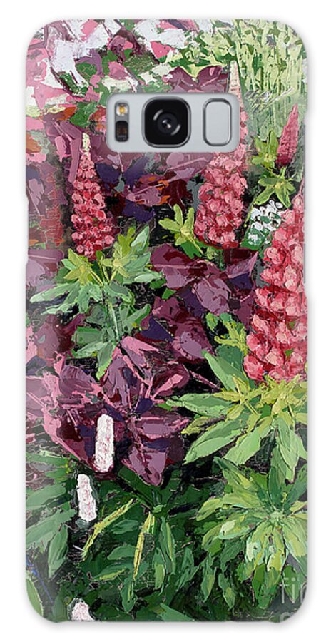 Oil Painting Galaxy Case featuring the painting Cawdor Castle Lupins, 2015 by PJ Kirk