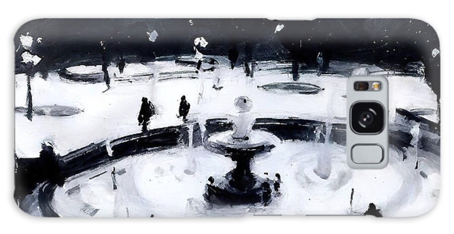 Snow Galaxy Case featuring the painting Central park in winter Painting snow new york black and white ce by N Akkash