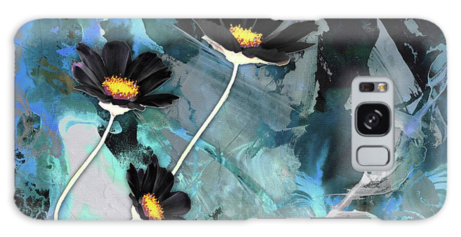 Black Galaxy Case featuring the painting Chance Encounter Black Cosmos Flower Art by Sharon Cummings