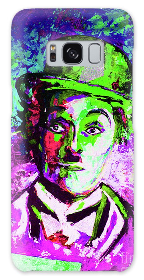 Charlie Chaplin Galaxy Case featuring the painting Charlie Chaplin, Charlot - Blue Pink by Kathleen Artist PRO