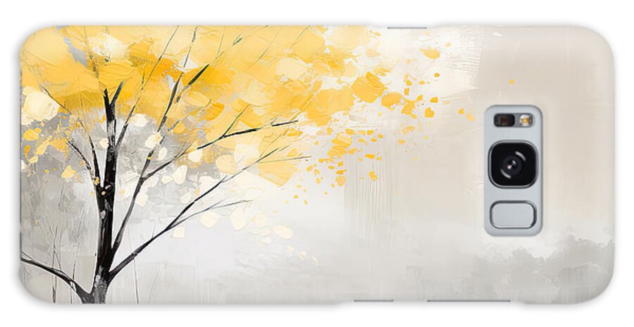 Yellow Galaxy Case featuring the painting Cheerful Contrast - Yellow And Gray Watercolor by Lourry Legarde