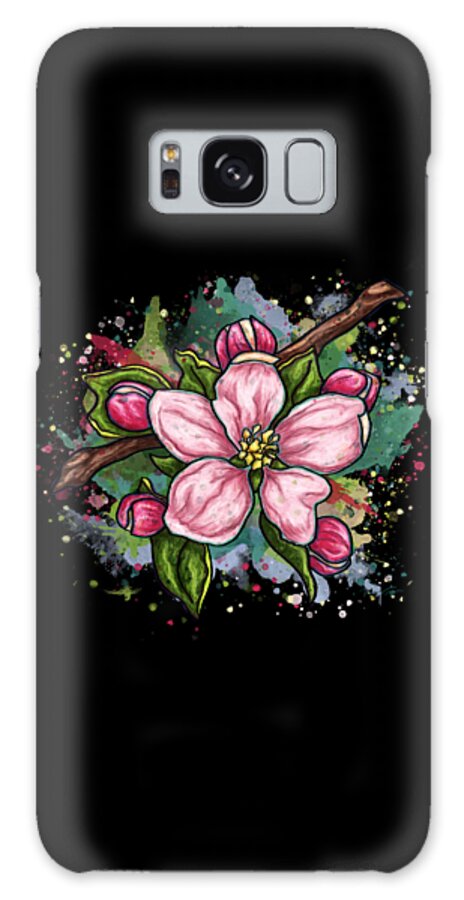 Flower Galaxy Case featuring the painting Cherry blossom painting on black background, pink flower art by Nadia CHEVREL