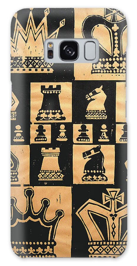Woodcut Galaxy Case featuring the painting Chess Woodcut by Mary Helmreich