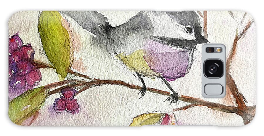 Watercolor Chickadee Galaxy Case featuring the painting Chickadee perched in a Tree by Roxy Rich