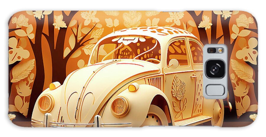 Vehicles Galaxy Case featuring the drawing Chinese papercut style 160 Volkswagen Beetle car by Clark Leffler