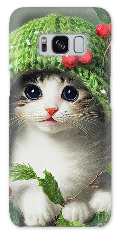 Christmas Galaxy Case featuring the painting Christmas Kitten by Tina LeCour