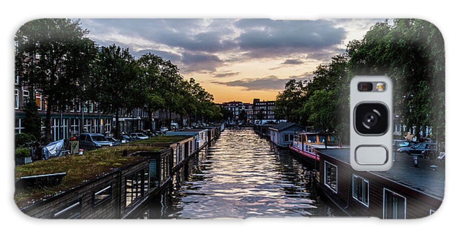 City Galaxy Case featuring the photograph City canal at sunset in Amsterdam by Fabiano Di Paolo