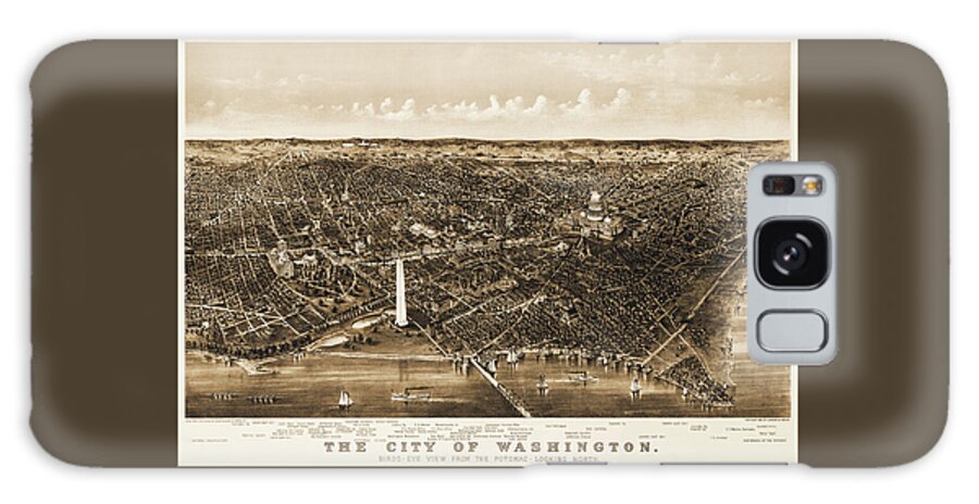Washington Dc Galaxy Case featuring the photograph City of Washington DC Map Birds Eye View 1892 Sepia by Carol Japp