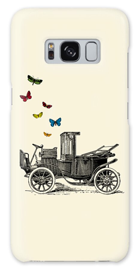 Classic Car Galaxy Case featuring the digital art Classic Car And Butterflies by Madame Memento