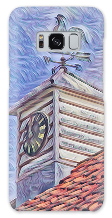 'weather Vane' Galaxy Case featuring the photograph Clock and weather vane with painterly look by Sue Leonard