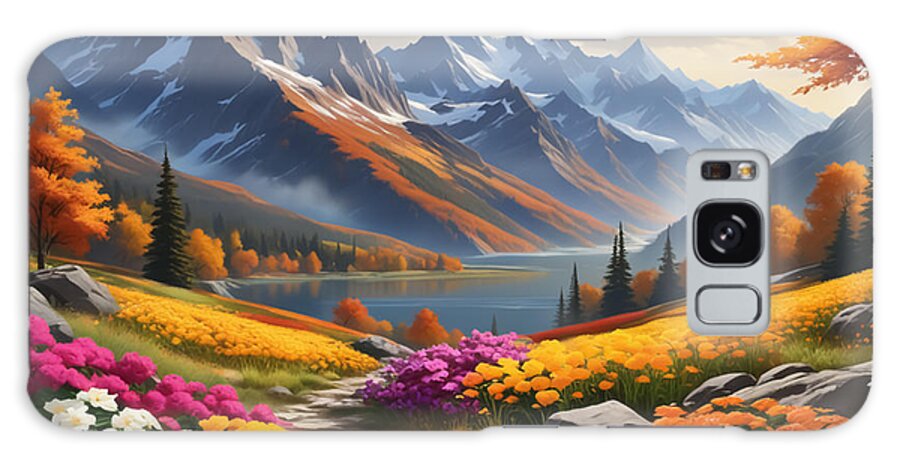 Background Galaxy Case featuring the digital art Colorful Mountain Landscape by Manjik Pictures