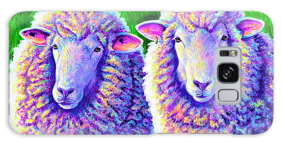 Sheep Galaxy Case featuring the painting Colorful Sheep Portrait - Charlie and Curtis by Rebecca Wang