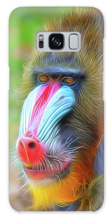 Mandrill Galaxy Case featuring the photograph Colourful Mandrill portrait in Digital art style by Gareth Parkes