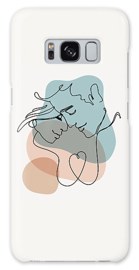 Love Couple Galaxy Case featuring the drawing Contemporary Aesthetic Continuous Line Drawing, Romantic Couple by Mounir Khalfouf