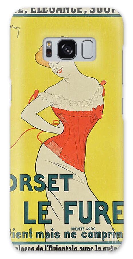 Corset Le Furet Galaxy Case featuring the drawing Corset Le Furet Vintage Poster 1902 by Vintage Treasure