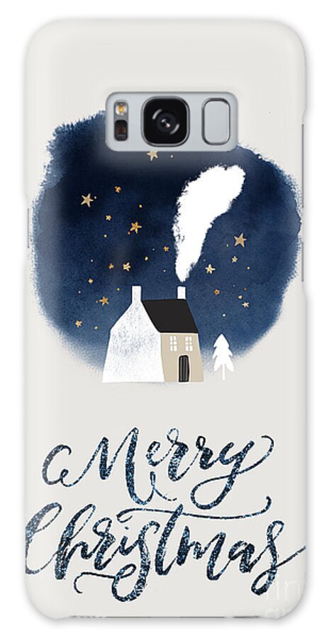 Cozy Winter Night Galaxy Case featuring the painting Cozy Winter Night Watercolor Art Christmas Holiday by Modern Art