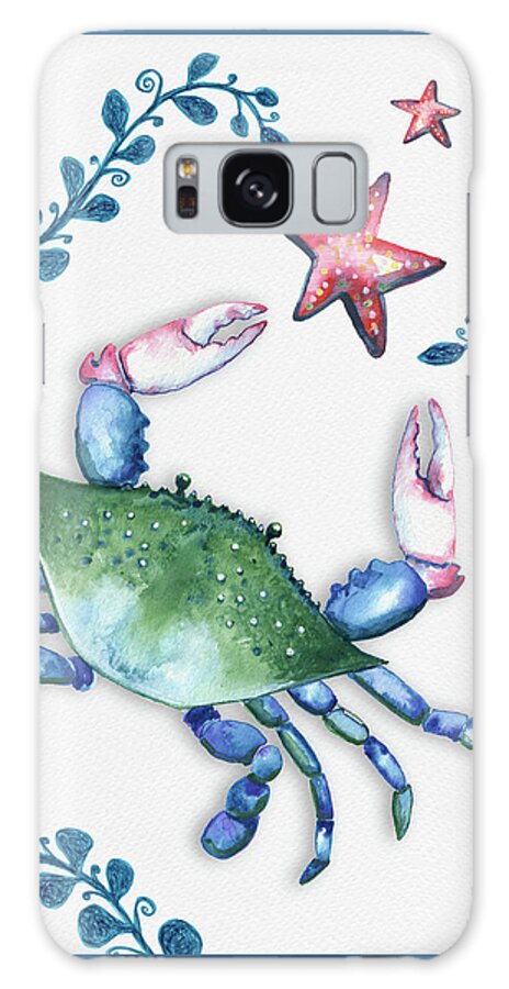 Blue Galaxy Case featuring the painting Crab with Starfish and Plantlife by Michele Fritz