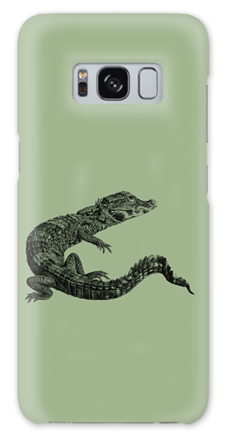 Crocodile Galaxy Case featuring the digital art Crocodile On Grey Green Background by Madame Memento