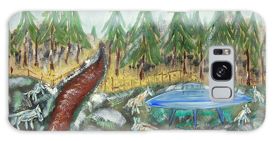 Horses Galaxy Case featuring the painting Curious Horses with Alien Ship by David McCready