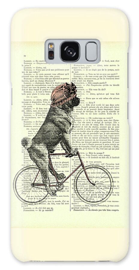 Pug Galaxy Case featuring the mixed media Cycling Pug by Madame Memento