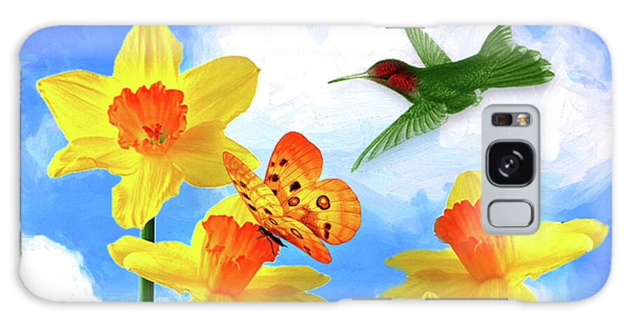 Daffodils Galaxy Case featuring the digital art Daffodil Garden Hummingbird by Doreen Erhardt