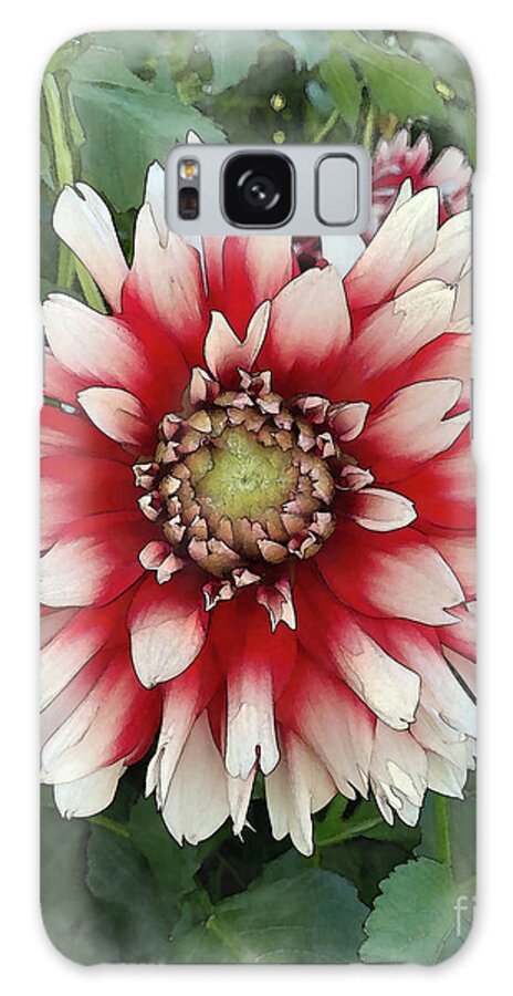 Floral Galaxy Case featuring the digital art Dahlia Bloom Of Soft Red And White by Kirt Tisdale