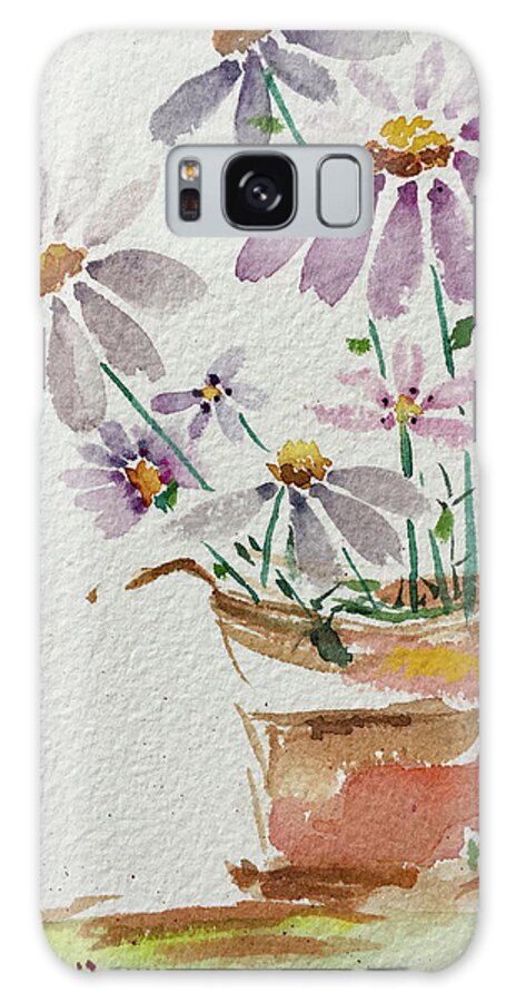 Daisy Galaxy Case featuring the painting Daisies in a Rusty Copper Pitcher by Roxy Rich