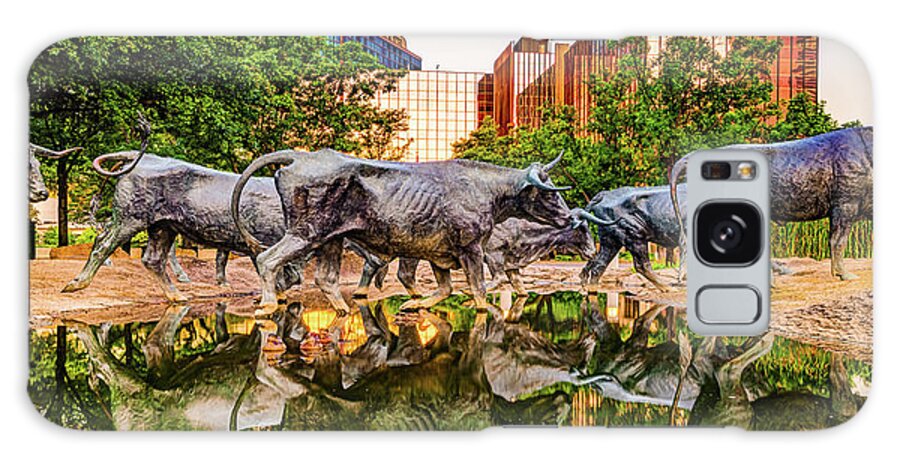 Dallas Skyline Galaxy Case featuring the photograph Dallas Pioneer Plaza Texas Longhorns and Cattle Drive Sculptures Panorama by Gregory Ballos