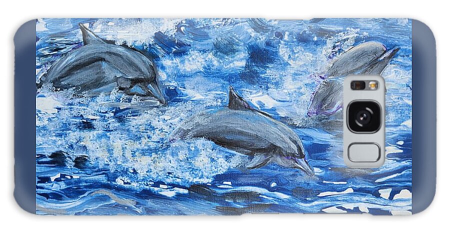 Dolphins Galaxy Case featuring the painting Dancing Dolphins by Linda Cabrera