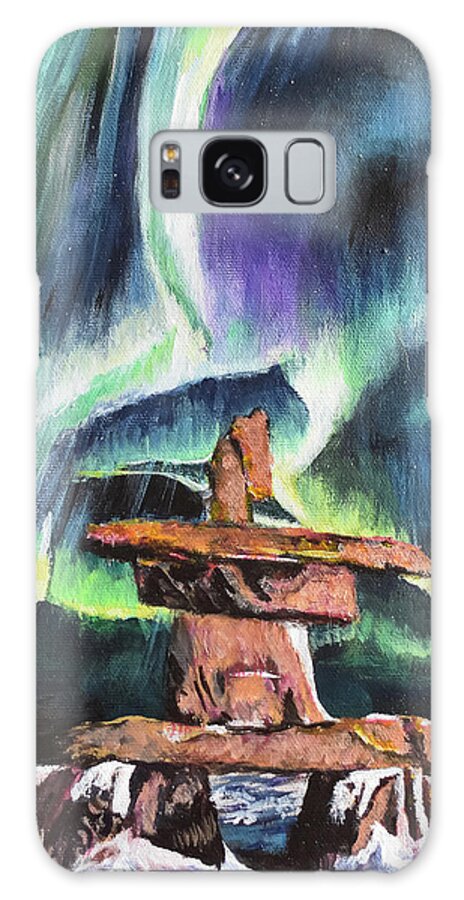 Inukshuk Galaxy Case featuring the painting Dancing Lights - Churchill by Marilyn McNish